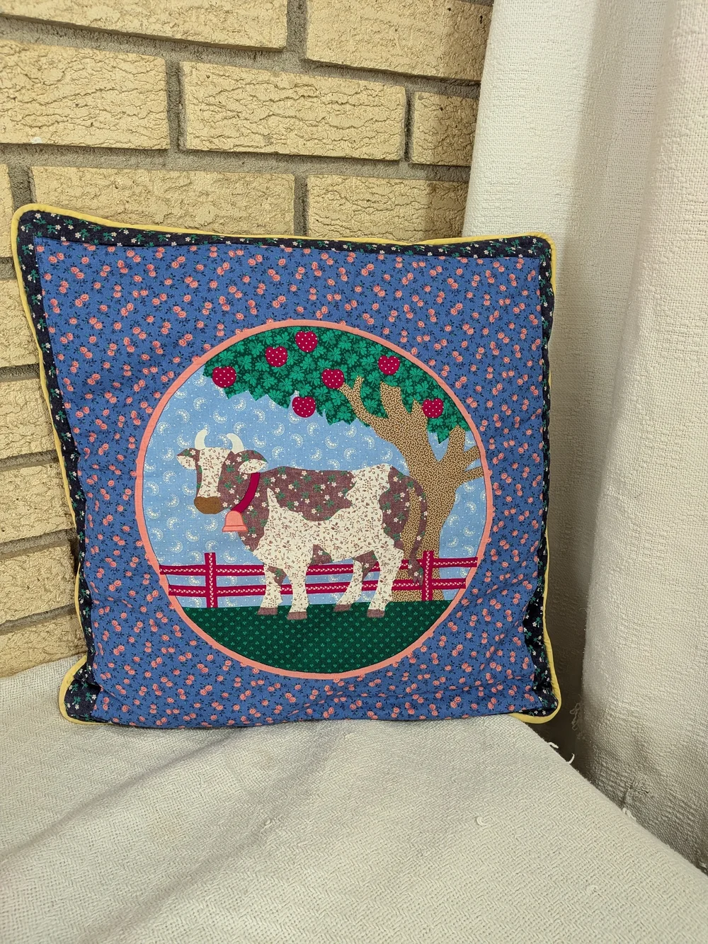 Handmade Quilted Cottagecore Pillow • Farmhouse Cow Design